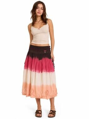 Y2K Oilily Womens Silk Cotton Knee Length Skirt Size 38 Boho Whimsigoth Artsy